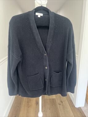 J.Crew Mens Cotton Cashmere Cardigan Knit Navy Blue Button-up Sweater L Grandpa